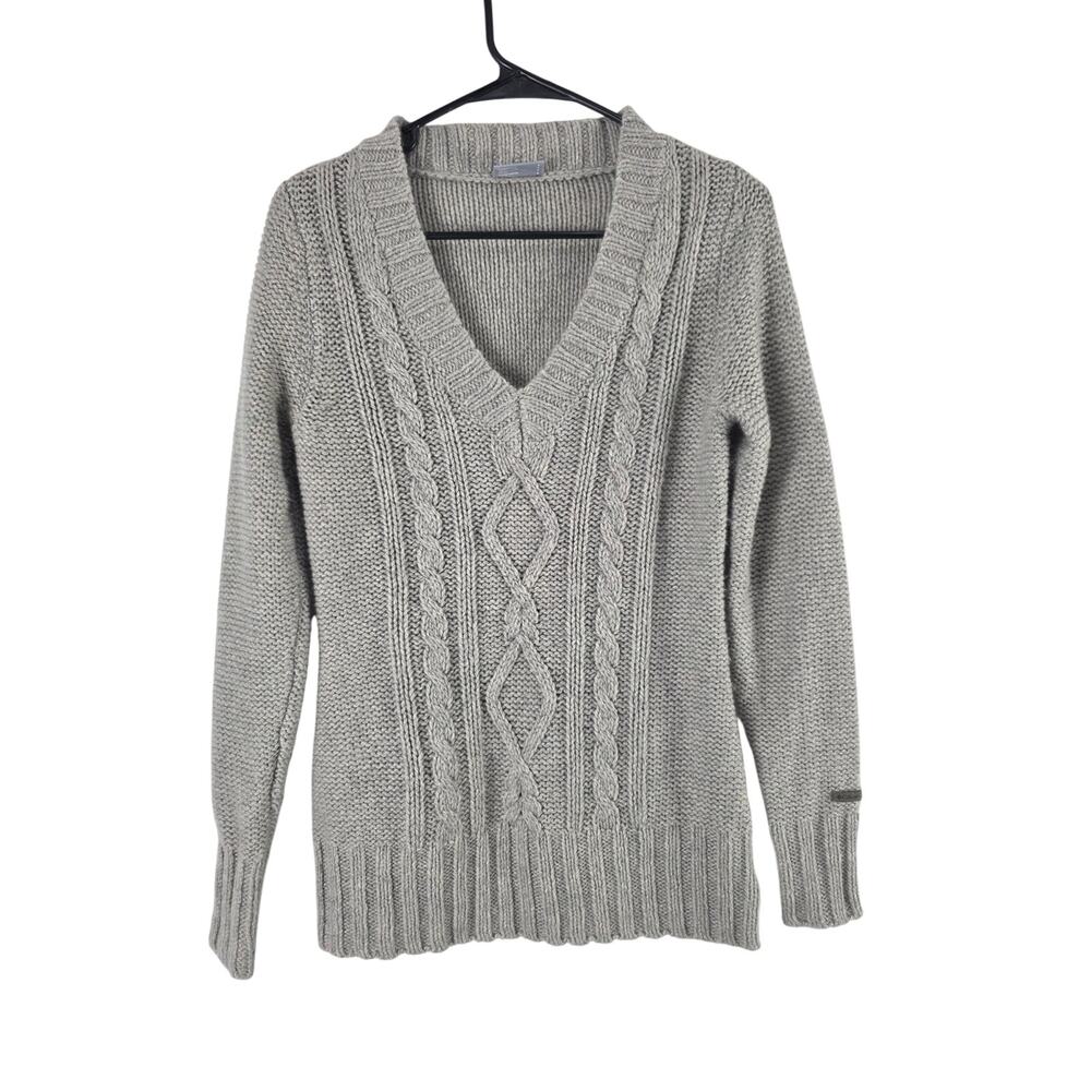 Columbia Chunky Knit V Neck Sweater S‎ Womens Gray Long Sleeve Warm Winter Fall